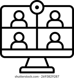 Group video calling vector design, virtual conference and online discussion concept, business meeting illustration. Outline Icon