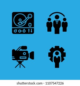 group, video camera, turntable and manager icons vector in sample icon set for web and graphic design
