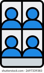 Projeto vetorial de bate-papo de vídeo em grupo em estilo moderno, conceito de reunião virtual e comunicação em equipe, ilustração de colaboração on-line. Ícone Linha Preenchida