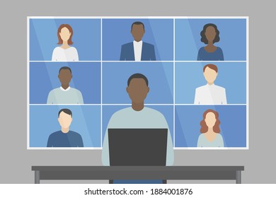 Group video chat. Vector illustration.