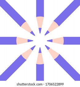 grupo de lápices violetas en una ilustración circular