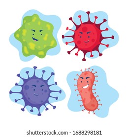 group of virus particles comic characters vector illustration design