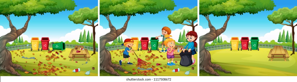 A Group of Volunteer Kids Cleaning Park illustration