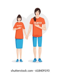 Group of Volunteer workers holding hands together, vector illustration