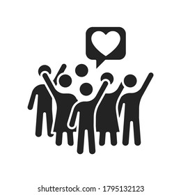 Group of volunteers black glyph icon. Non profit community. Charity, humanitarian aid concept. Outline pictogram for web page, mobile app, promo.