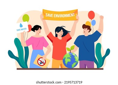 The group of volunteers raised the banner: "Save Environment"