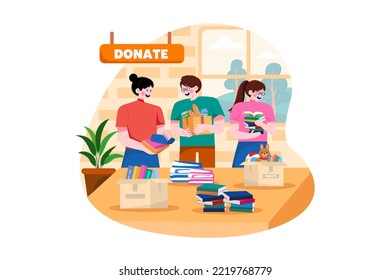Group of volunteers sorting charity items