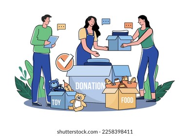 Grupo De Voluntarios Ordenando Artículos De Caridad