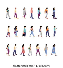 Group of walking people. Street style.
Vector illustration in a flat style