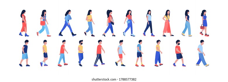 Group of walking people. Street style.
Vector illustration in a flat style