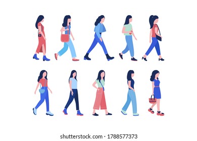 Group of walking young women. Street style.
Vector illustration in a flat style