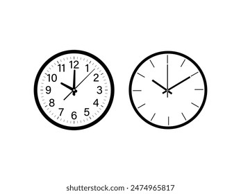 Group of Wall Clock Silhouette isolated white background. Vector Illustration