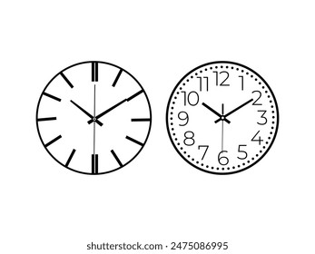 Group of Wall Clock Silhouette isolated white background. Vector Illustration