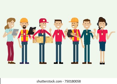 Group Warehouse Worker And Employee Characters. Illustration Vector