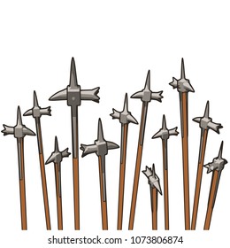 A group of warhammers pointing to the sky.