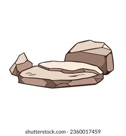 A group of warm colored rocks with one flat big stones in the middle vector illustration outlined isolated on square white background. Simple flat cartoon art styled drawing.