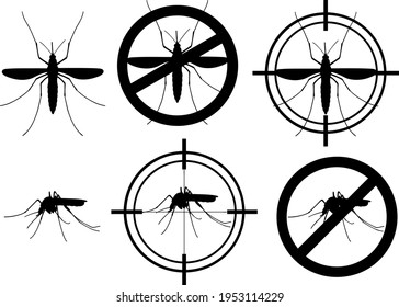 Grupo de advertencia: los mosquitos prohibidos firman y atacan aislados en blanco	
