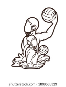 Group of water polo players  action cartoon graphic vector