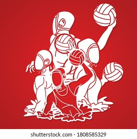 Group of water polo players  action cartoon graphic vector