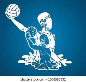 Group of water polo players  action cartoon graphic vector