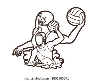 Group of water polo players  action cartoon graphic vector