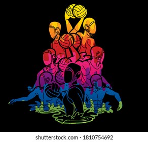 Group of water polo players  action cartoon graphic vector