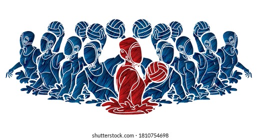 Group of water polo players  action cartoon graphic vector