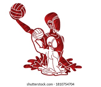 Group of water polo players  action cartoon graphic vector