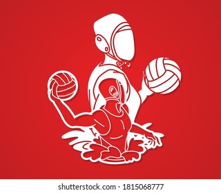 Group of water polo players  action cartoon graphic vector