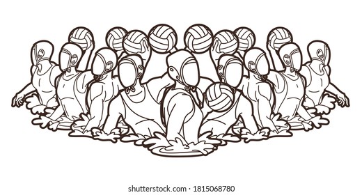 Group of water polo players  action cartoon graphic vector