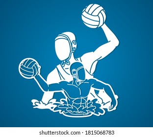 Group of water polo players  action cartoon graphic vector