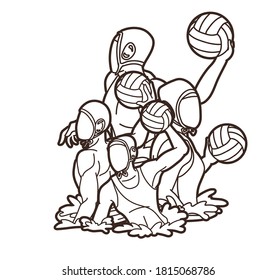 Group of water polo players  action cartoon graphic vector