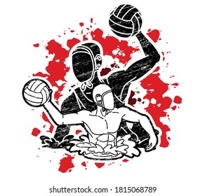 Group of water polo players  action cartoon graphic vector