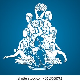 Group of water polo players  action cartoon graphic vector