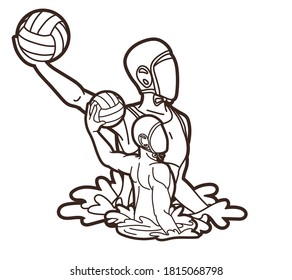 Group of water polo players  action cartoon graphic vector