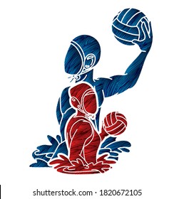 Group of water polo players  action cartoon graphic vector