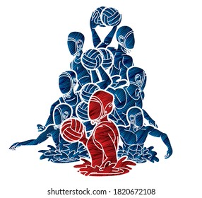 Group of water polo players  action cartoon graphic vector