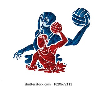 Group of water polo players  action cartoon graphic vector