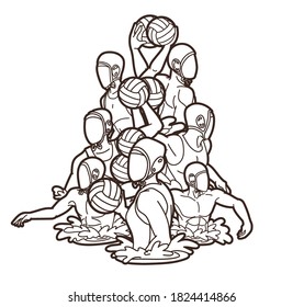 Group of water polo players  action cartoon graphic vector