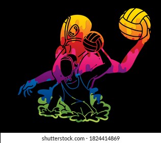 Group of water polo players  action cartoon graphic vector