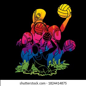 Group of water polo players  action cartoon graphic vector