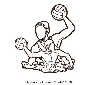 Group of water polo players  action cartoon graphic vector