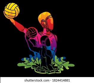 Group of water polo players  action cartoon graphic vector