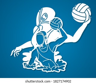 Group of water polo players  action cartoon graphic vector