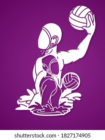 Group of water polo players  action cartoon graphic vector