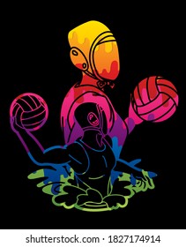 Group of water polo players  action cartoon graphic vector