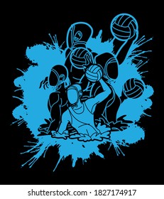 Group of water polo players  action cartoon graphic vector