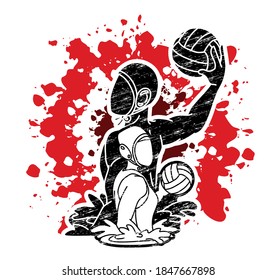 Group of water polo players  action cartoon graphic vector