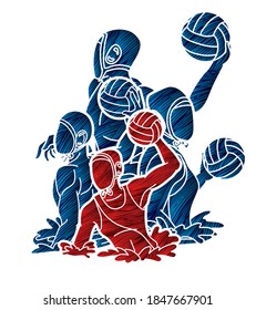 Group of water polo players  action cartoon graphic vector