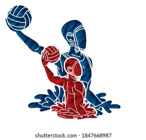 Group of water polo players  action cartoon graphic vector